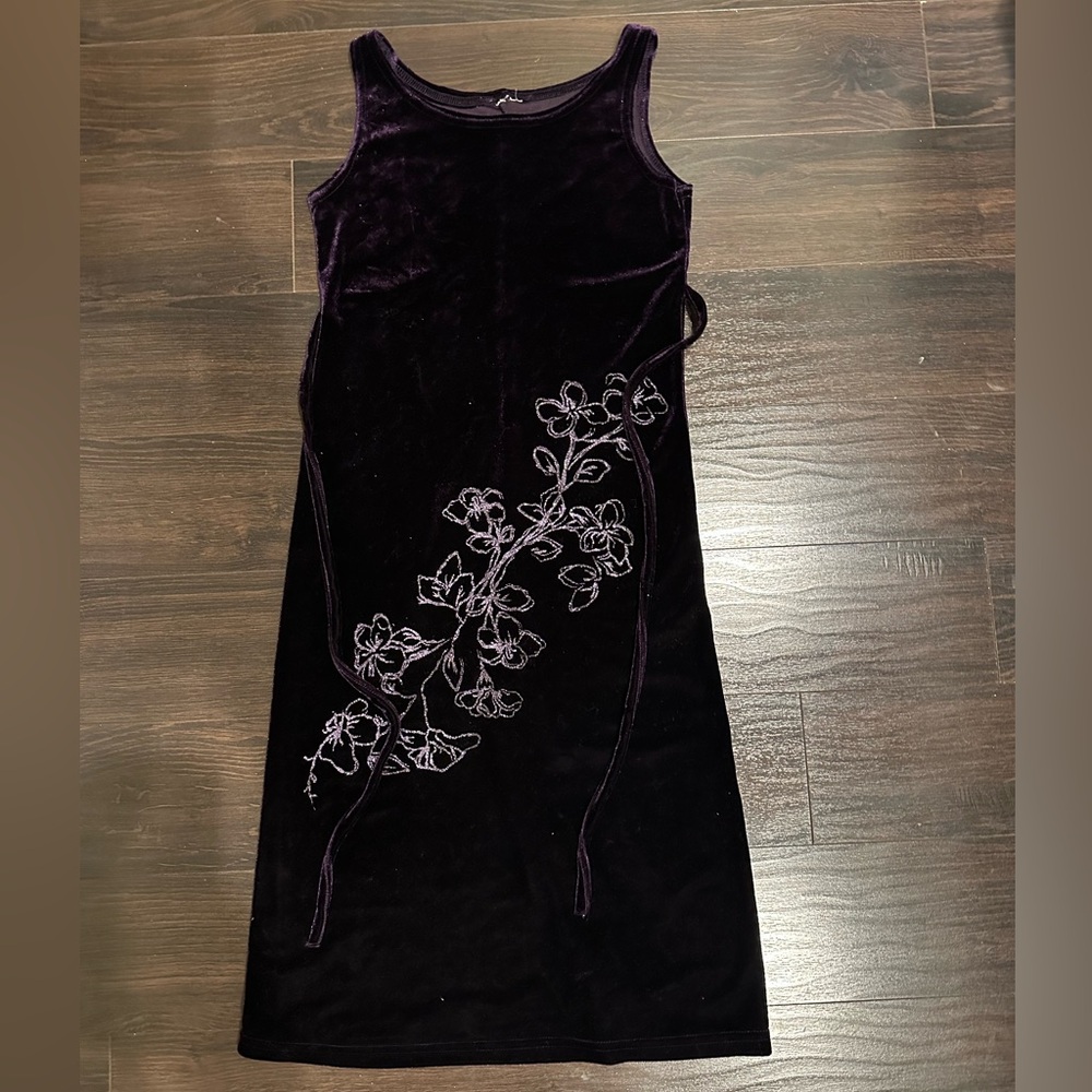 Purple velvet midi dress